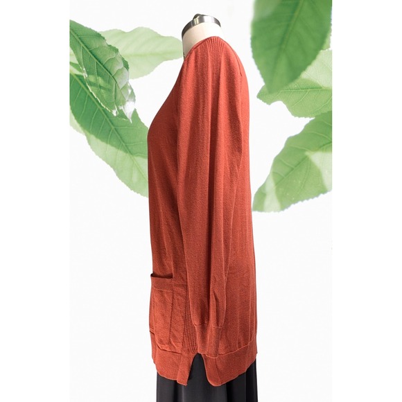 Matty M Sz XL Womens Soft Rust Brown Long Sl. Stretch Open Front Cardigan - Picture 2 of 4